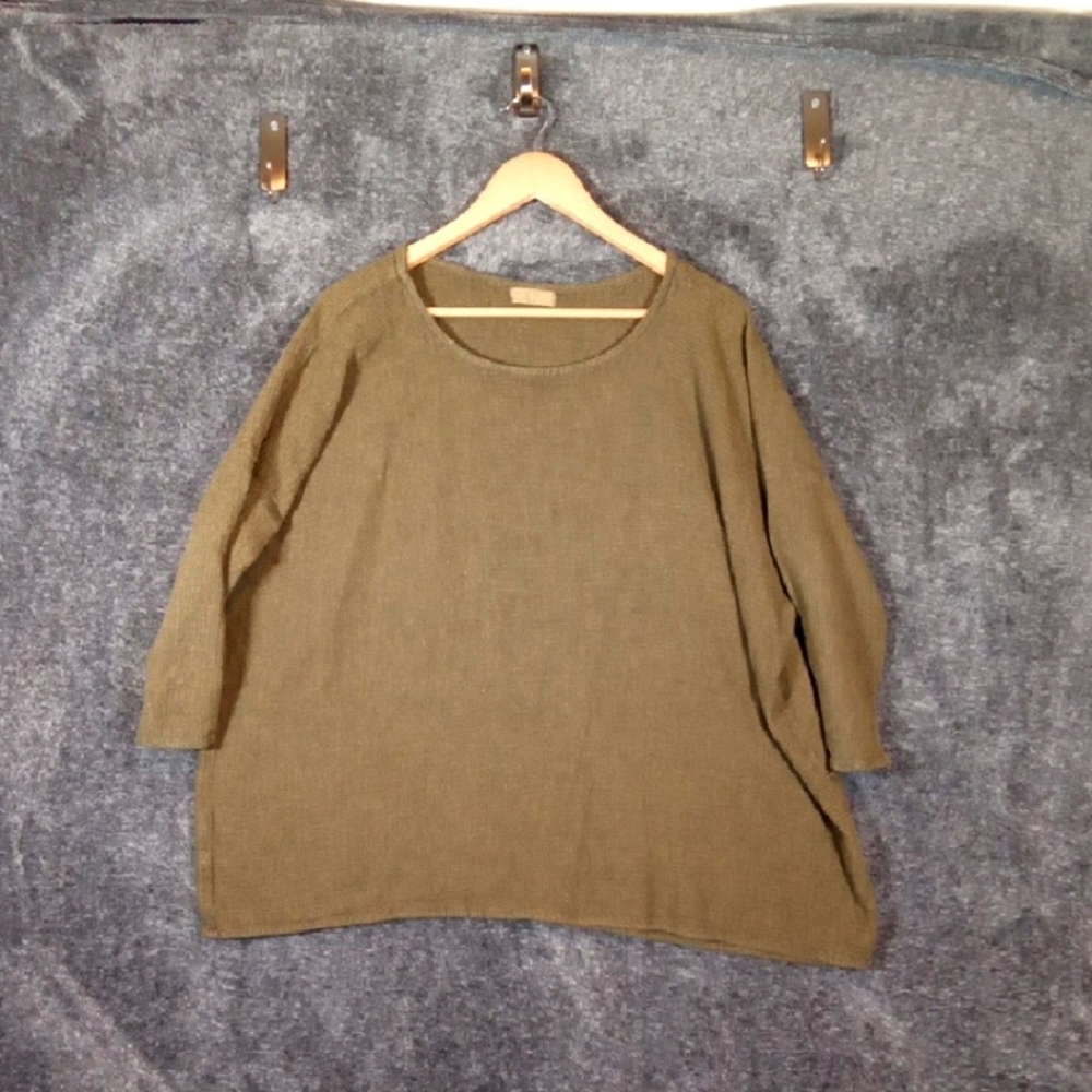 CP Shades Green Crew Neck Sweater Relaxed Fit Pullover Womens Medium Oversized
